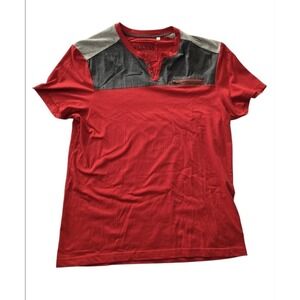 GUESS Mens Shirt XL Red Gray‎ Short Sleeve Henley Pocket Casual Tee